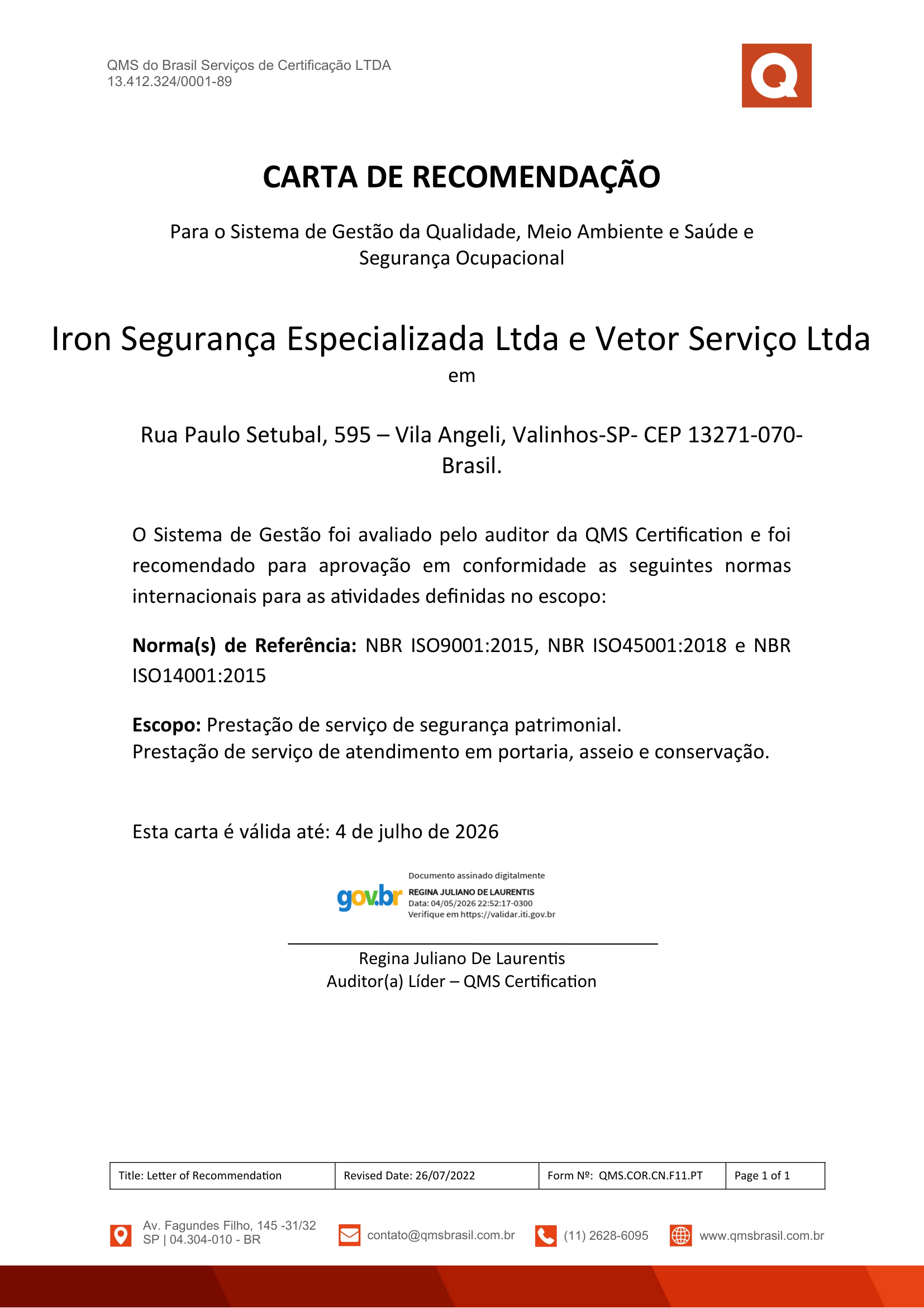 Grupo Iron Certificado ISO 45001 em Segurança do Trabalho